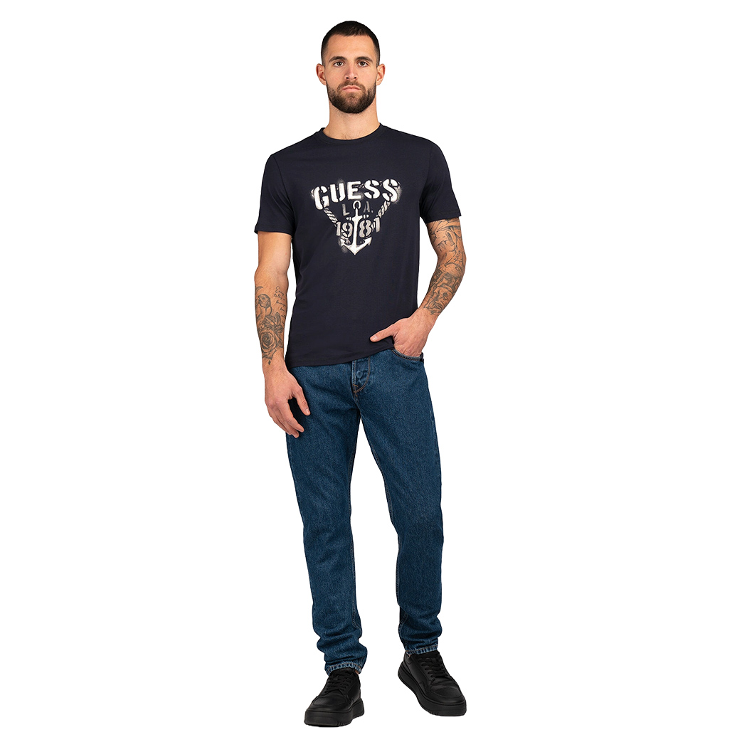 GUESS T-SHIRT UOMO MAGLIA COTONE JERSEY LOGO TRIANGOLO ANCORA M5RI16J1314