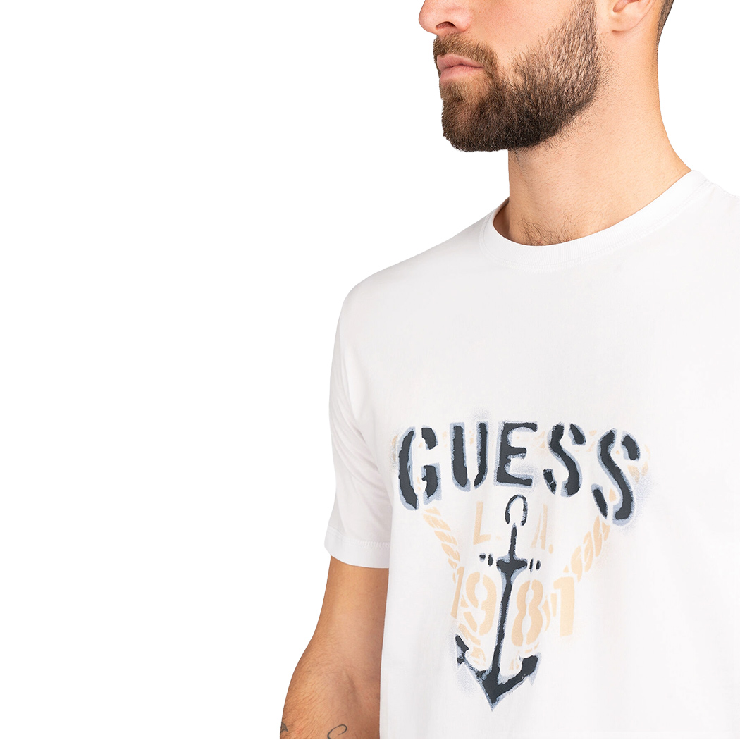 GUESS T-SHIRT UOMO MAGLIA COTONE JERSEY LOGO TRIANGOLO ANCORA M5RI16J1314