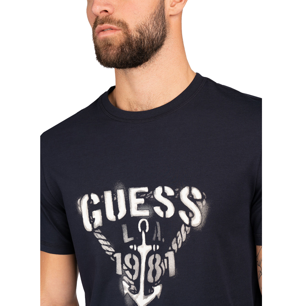 GUESS T-SHIRT UOMO MAGLIA COTONE JERSEY LOGO TRIANGOLO ANCORA M5RI16J1314