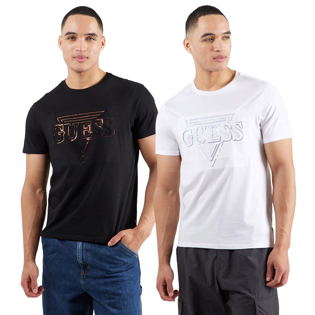 GUESS T-SHIRT UOMO MAGLIA COTONE JERSEY LOGO TRIANGOLO IN RILIEVO M5RI62K9RM1