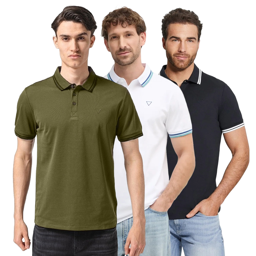 GUESS POLO UOMO T-SHIRT PIQUET COTONE STRETCH MAGLIA ESTATE SPORT M2GP34KARS0