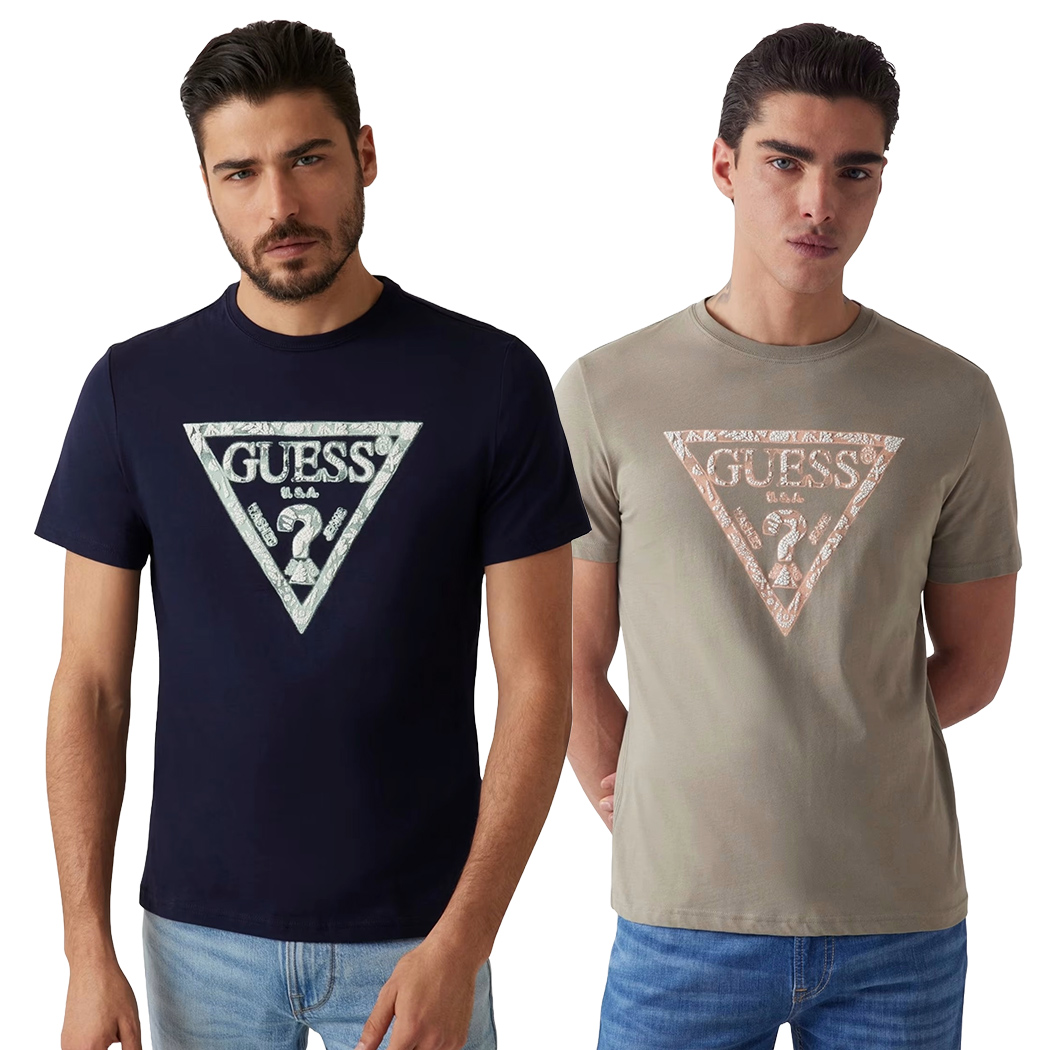 GUESS T-SHIRT UOMO MAGLIA COTONE JERSEY STRETCH LOGO TRIANGOLO SPORT M5GI06I3Z14