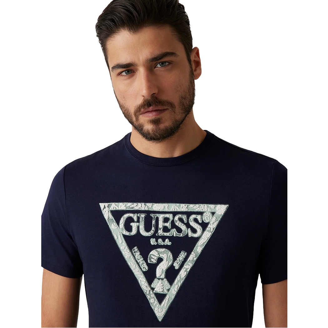 GUESS T-SHIRT UOMO MAGLIA COTONE JERSEY STRETCH LOGO TRIANGOLO SPORT M5GI06I3Z14