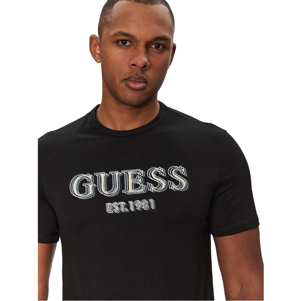 GUESS T-SHIRT UOMO MAGLIA COTONE JERSEY STRETCH LOGO FRONTALE SPORT M5GI07I3Z14