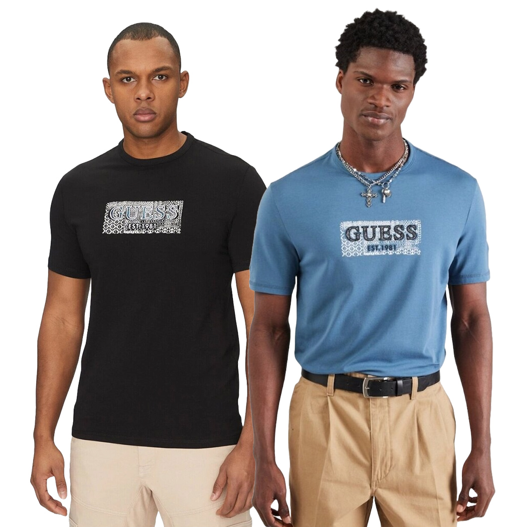 GUESS T-SHIRT UOMO MAGLIA COTONE JERSEY STRETCH LOGO FRONTALE SPORT M5GI19J1314