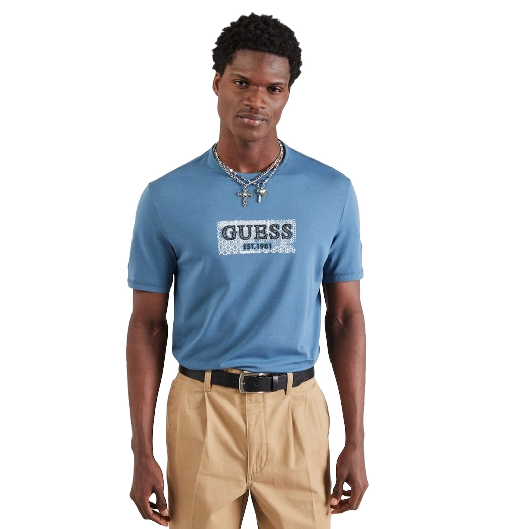 GUESS T-SHIRT UOMO MAGLIA COTONE JERSEY STRETCH LOGO FRONTALE SPORT M5GI19J1314