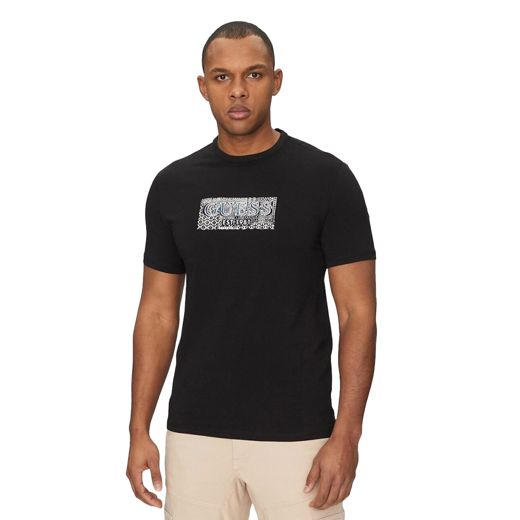 GUESS T-SHIRT UOMO MAGLIA COTONE JERSEY STRETCH LOGO FRONTALE SPORT M5GI19J1314