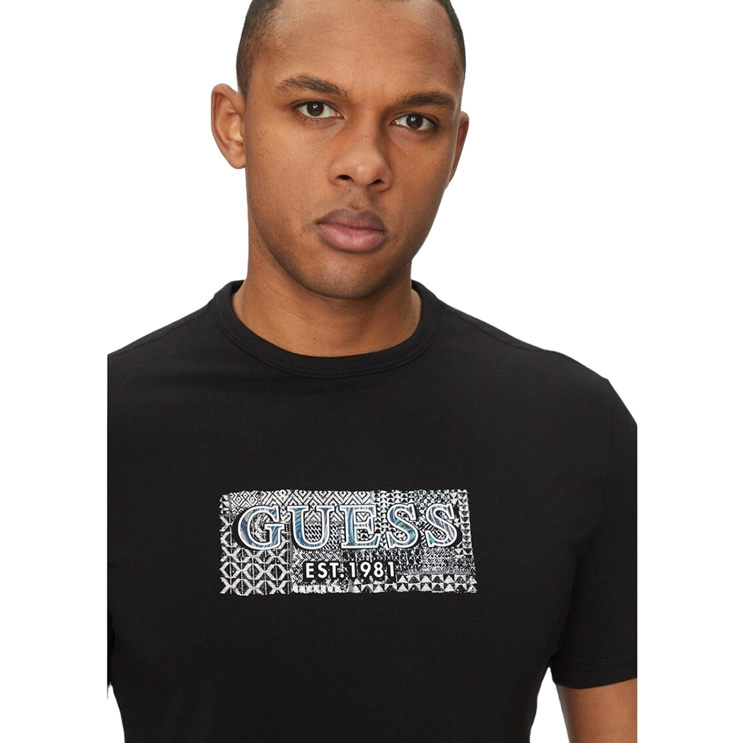 GUESS T-SHIRT UOMO MAGLIA COTONE JERSEY STRETCH LOGO FRONTALE SPORT M5GI19J1314