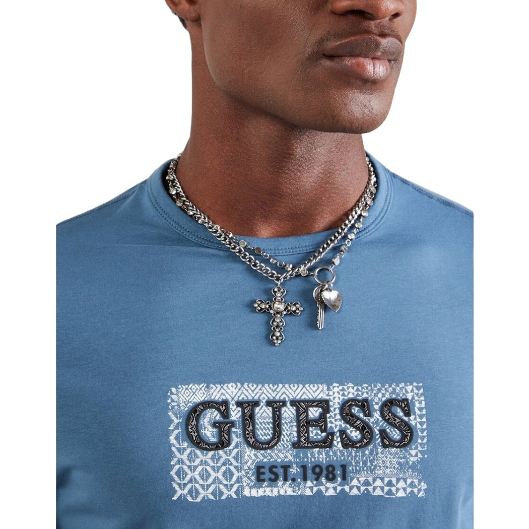 GUESS T-SHIRT UOMO MAGLIA COTONE JERSEY STRETCH LOGO FRONTALE SPORT M5GI19J1314
