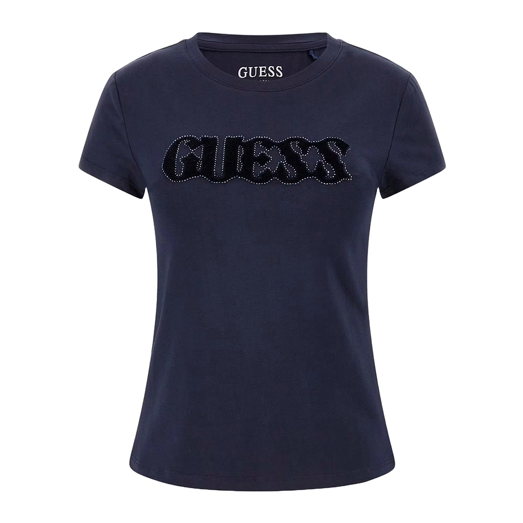 GUESS T-SHIRT MAGLIA MAGLIETTA DONNA LOGO FRONTALE BRILLANTINI CORTA W5GI42J1314
