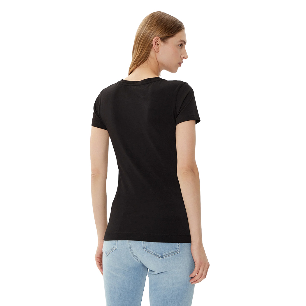 GUESS T-SHIRT MAGLIA SCOLLO A V DONNA LOGO FRONTALE TRIANGOLO STRASS W5RI21J1314