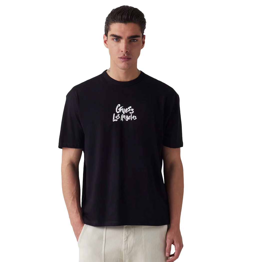 GUESS T-SHIRT UOMO MAGLIA COTONE OVERSIZE JERSEY LOGO FRONTALE M5GI13K8FQ4