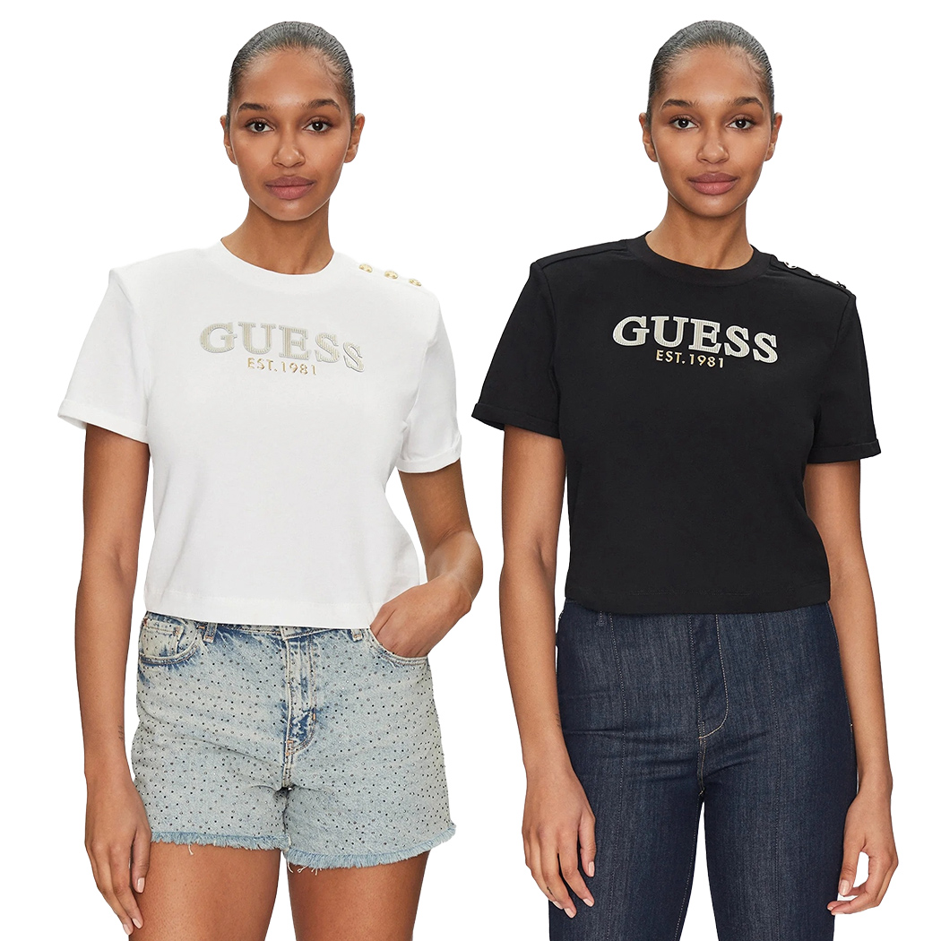 GUESS T-SHIRT MAGLIA MAGLIETTA DONNA BOXY CROPPED CON LOGO W5GI15K8FQ4