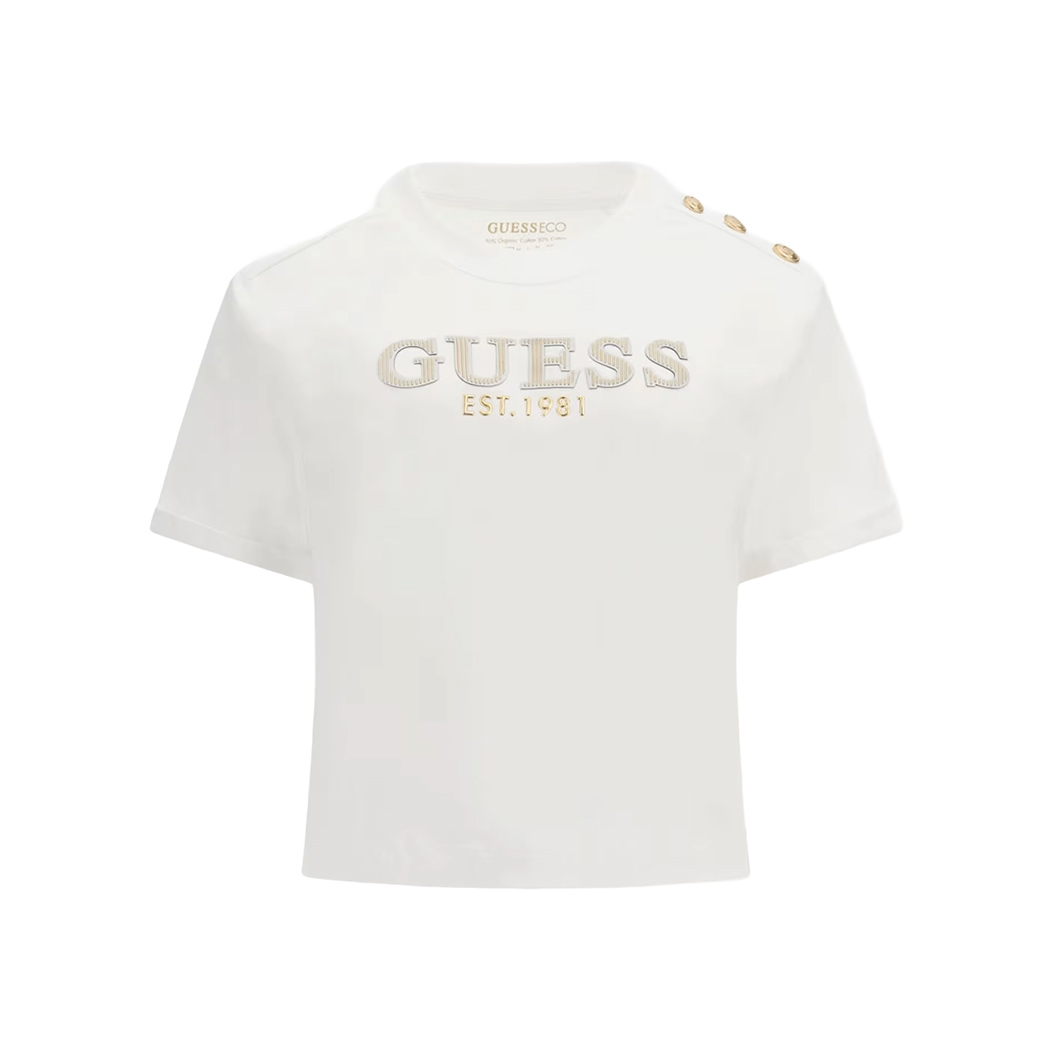 GUESS T-SHIRT MAGLIA MAGLIETTA DONNA BOXY CROPPED CON LOGO W5GI15K8FQ4