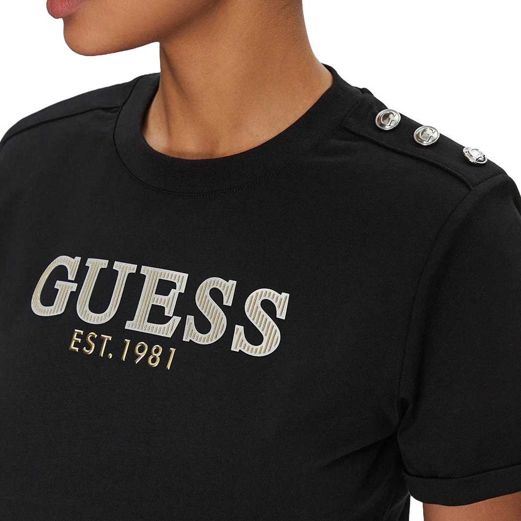 GUESS T-SHIRT MAGLIA MAGLIETTA DONNA BOXY CROPPED CON LOGO W5GI15K8FQ4