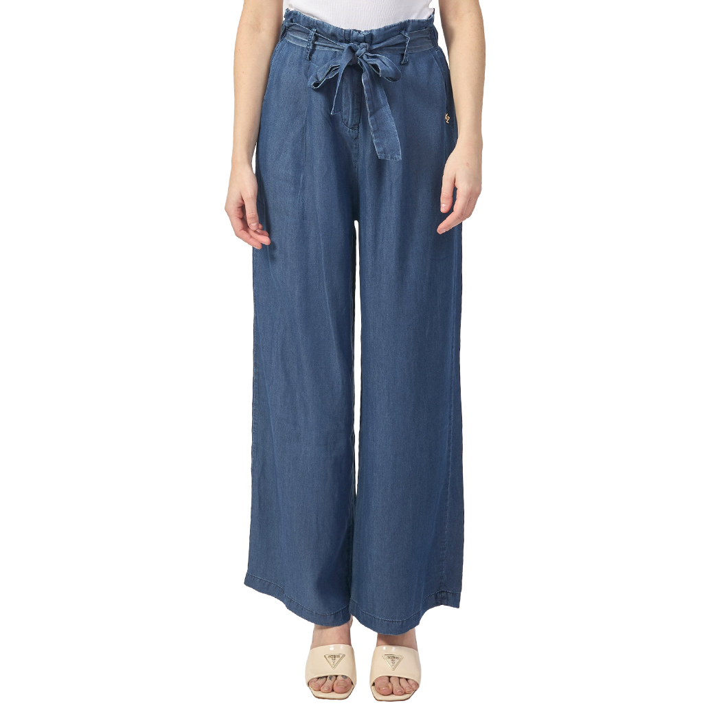 YES-ZEE PANTALONI DONNA RAGAZZA CON CINTURA GAMBA LARGA CHAMBRAY P387/E600