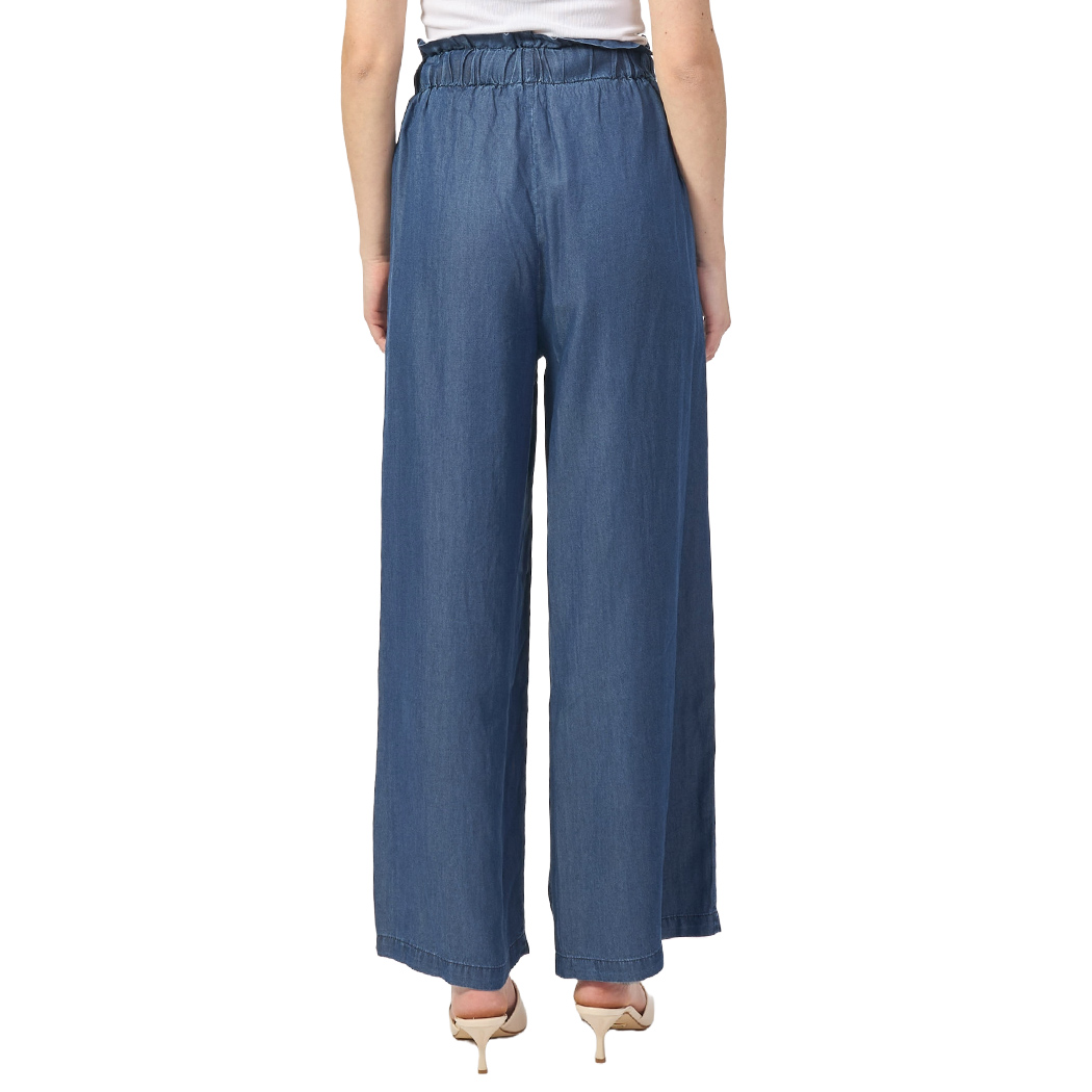 YES-ZEE PANTALONI DONNA RAGAZZA CON CINTURA GAMBA LARGA CHAMBRAY P387/E600