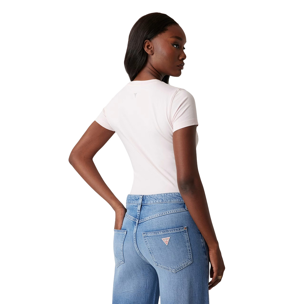 GUESS T-SHIRT MAGLIA SLIM MAGLIETTA DONNA LOGO FIORI STRASS W5GI07J1314