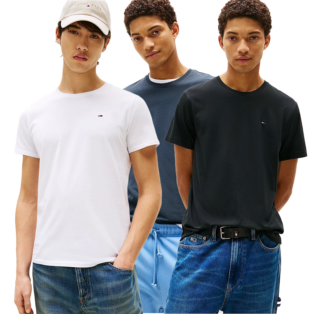 TOMMY JEANS T-SHIRT COTONE JERSEY UOMO SLIM FIT BANDIERINA RICAMATA DM0DM04411