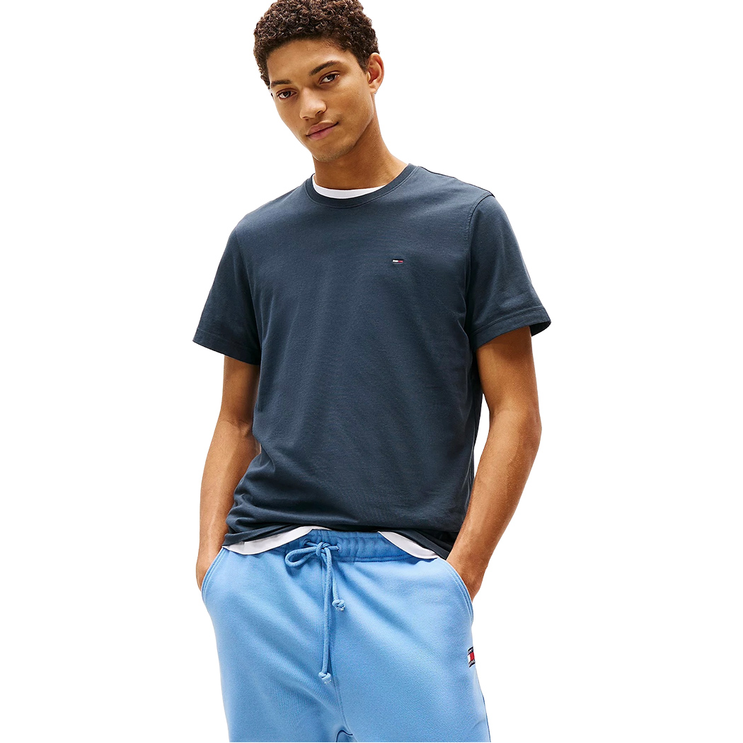 TOMMY JEANS T-SHIRT COTONE JERSEY UOMO SLIM FIT BANDIERINA RICAMATA DM0DM04411