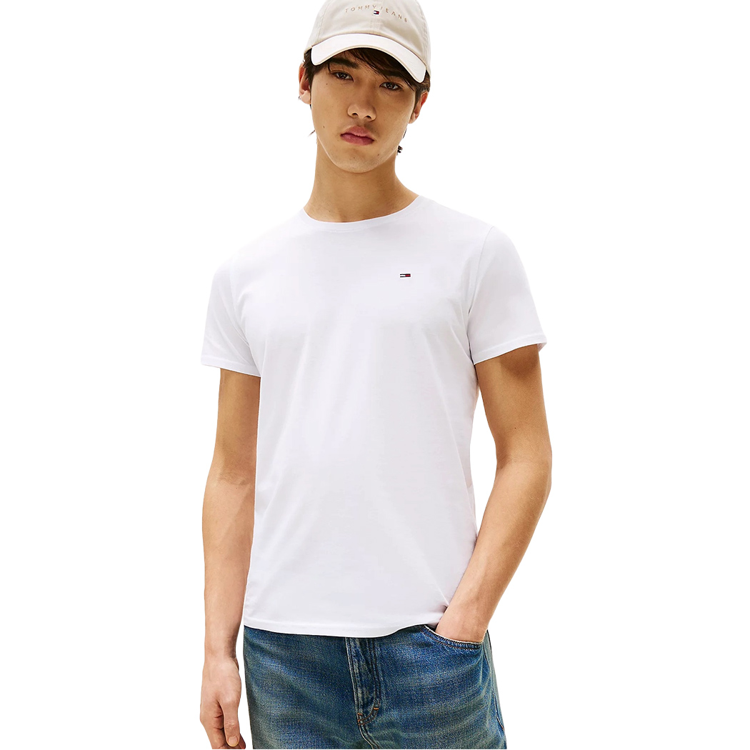 TOMMY JEANS T-SHIRT COTONE JERSEY UOMO SLIM FIT BANDIERINA RICAMATA DM0DM04411