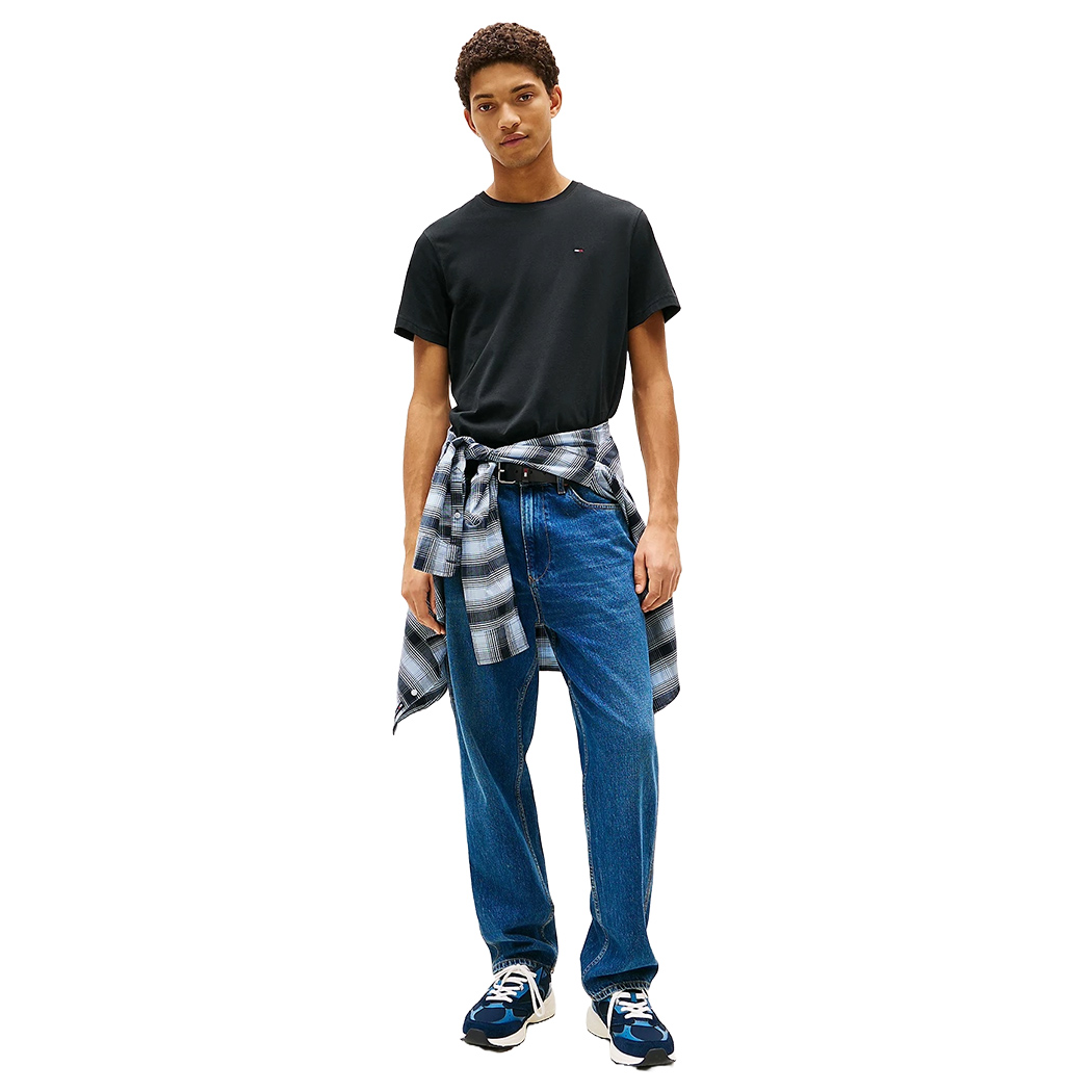 TOMMY JEANS T-SHIRT COTONE JERSEY UOMO SLIM FIT BANDIERINA RICAMATA DM0DM04411