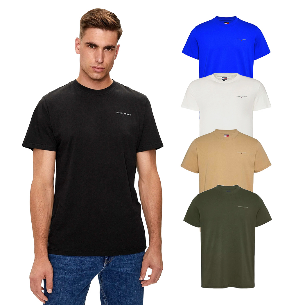 TOMMY JEANS T-SHIRT COTONE JERSEY UOMO SLIM BANDIERINA LOGO STAMPATO DM0DM21188