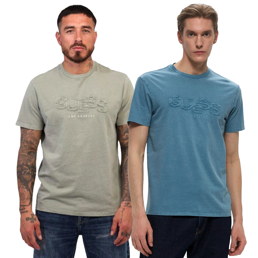 GUESS T-SHIRT UOMO COTONE LOGO RICAMATO REGULAR FIT COMODA COMFORT M5GI34KBZV1