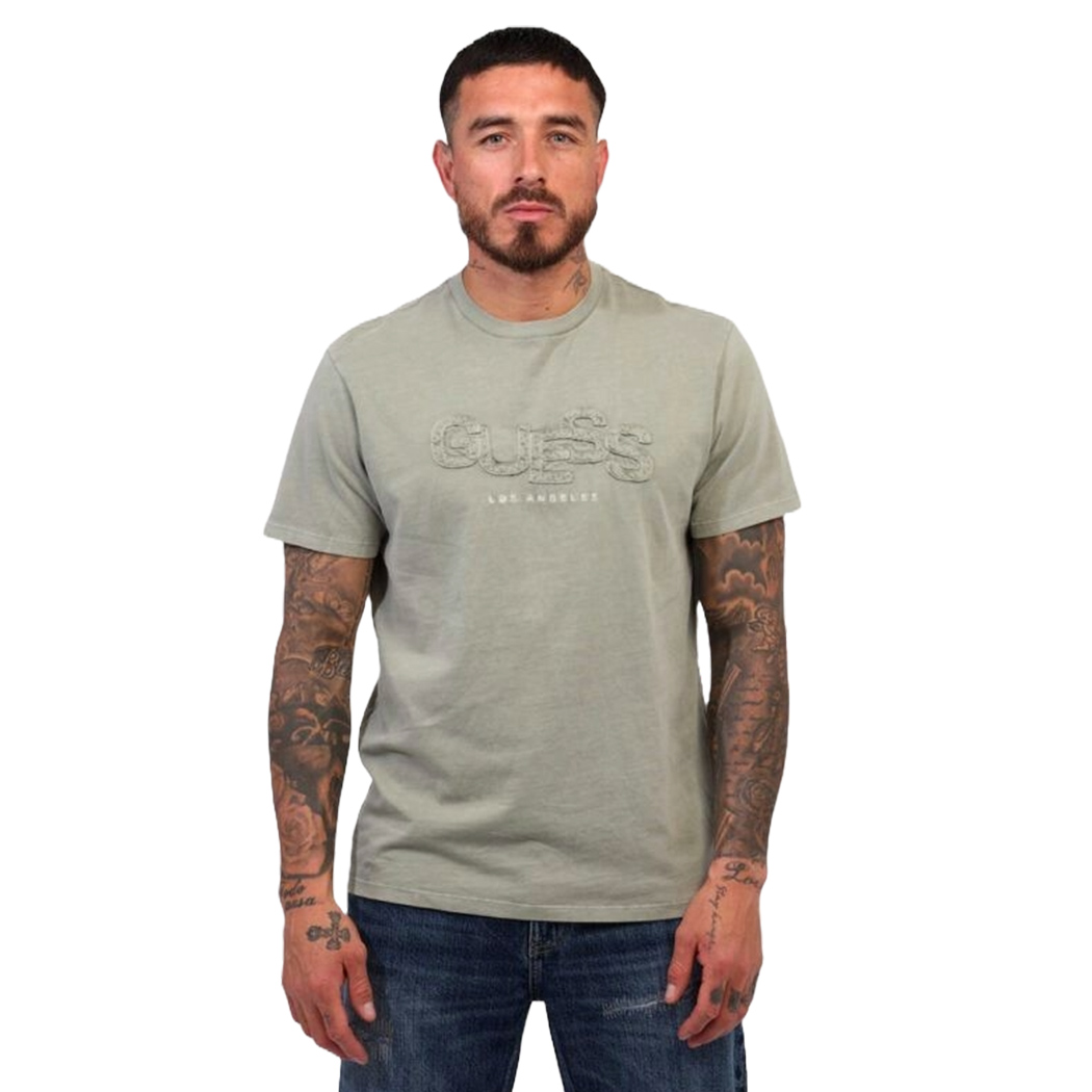 GUESS T-SHIRT UOMO COTONE LOGO RICAMATO REGULAR FIT COMODA COMFORT M5GI34KBZV1