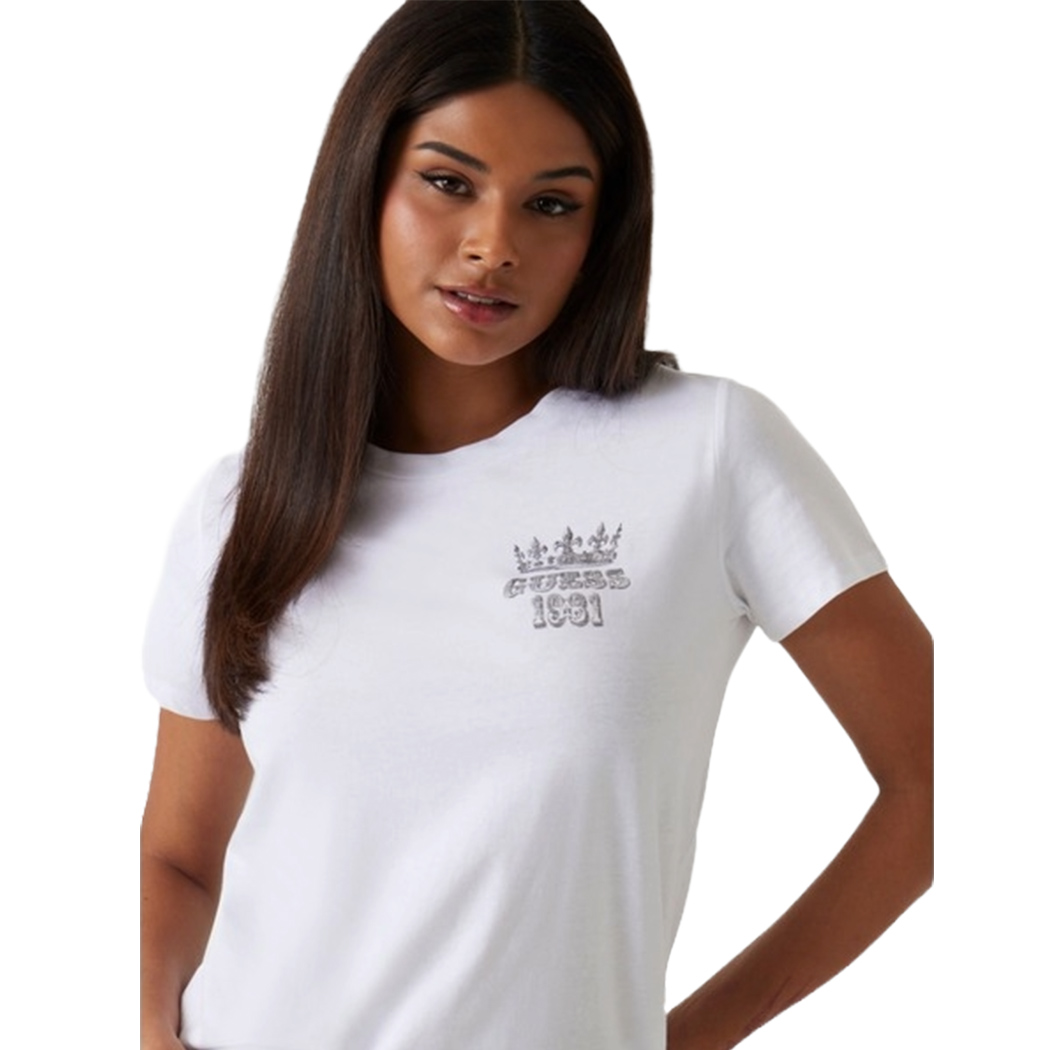GUESS T-SHIRT MAGLIA MAGLIETTA DONNA RAGAZZA GIROCOLLO LOGO STAMPA W5GI53K9RM1