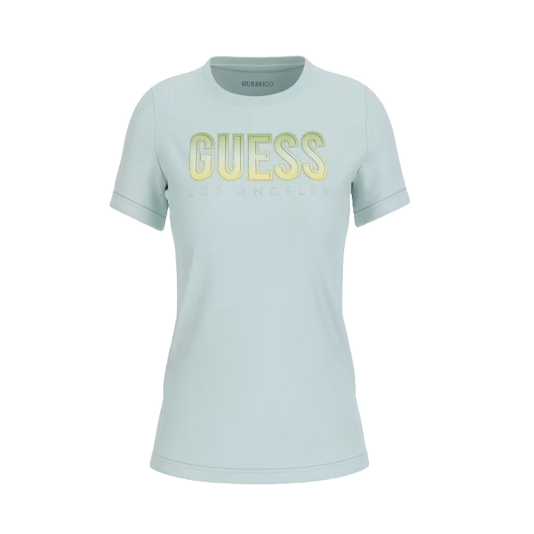GUESS T-SHIRT MAGLIA MAGLIETTA DONNA LOGO SFUMATO FRONTALE STRASS W5GI14J1314