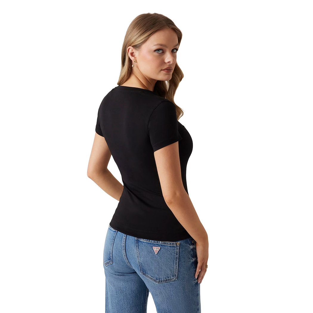 GUESS T-SHIRT MAGLIA MAGLIETTA DONNA LOGO SFUMATO FRONTALE STRASS W5GI14J1314