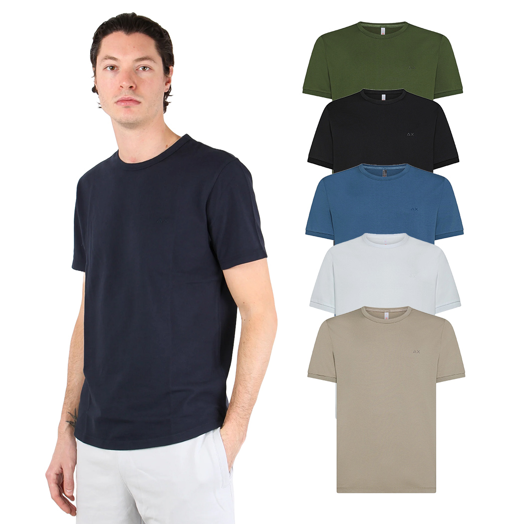 SUN68 T-SHIRT JERSEY MERCERIZED MAN UOMO GIROCOLLO LOGO COTONE TEE MAGLIA T35129