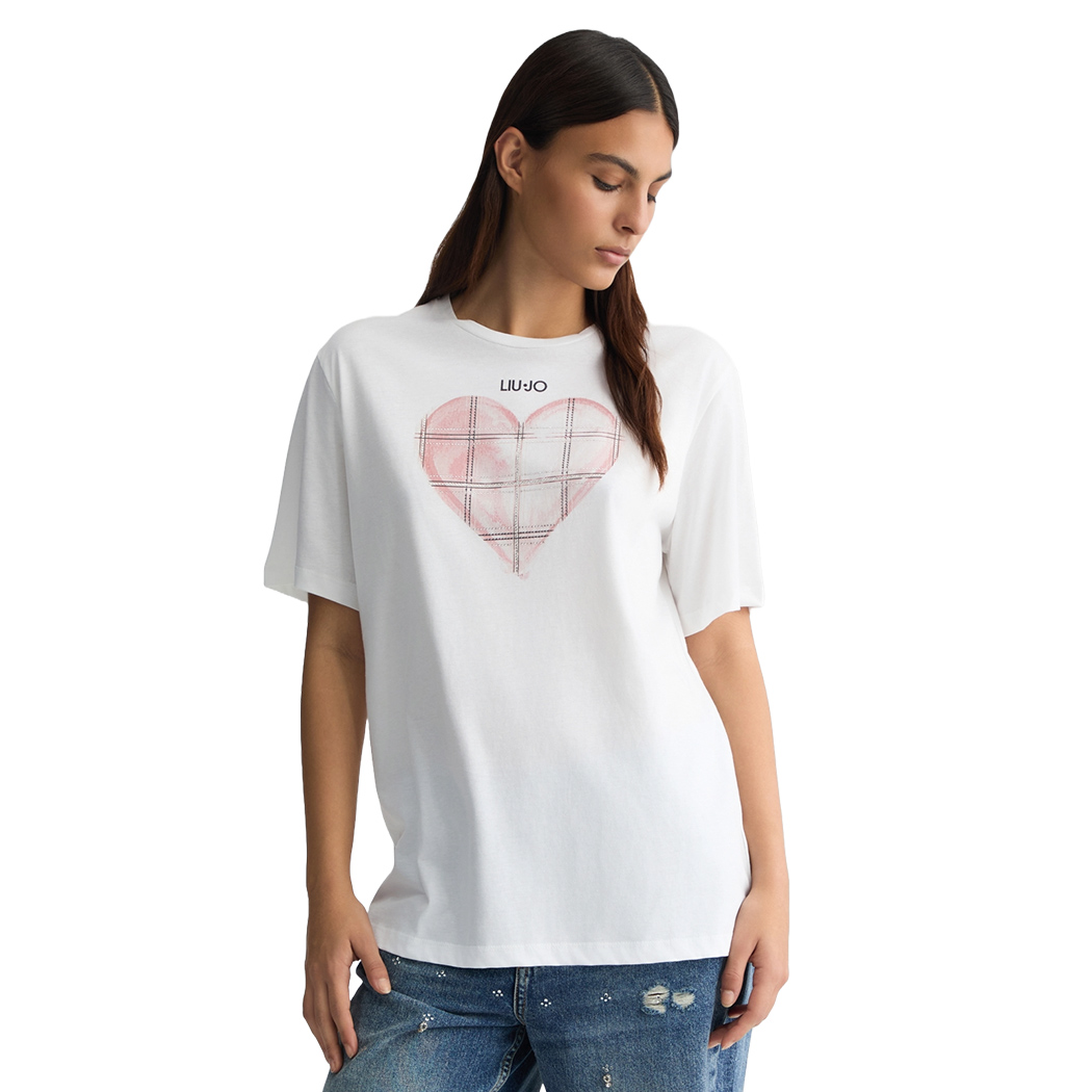 LIU JO T-SHIRT CON CUORE E STRASS DONNA RAGAZZA MAGLIA LOGO COTONE WA5361JS923