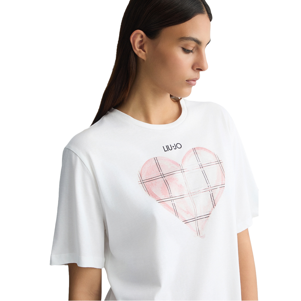 LIU JO T-SHIRT CON CUORE E STRASS DONNA RAGAZZA MAGLIA LOGO COTONE WA5361JS923