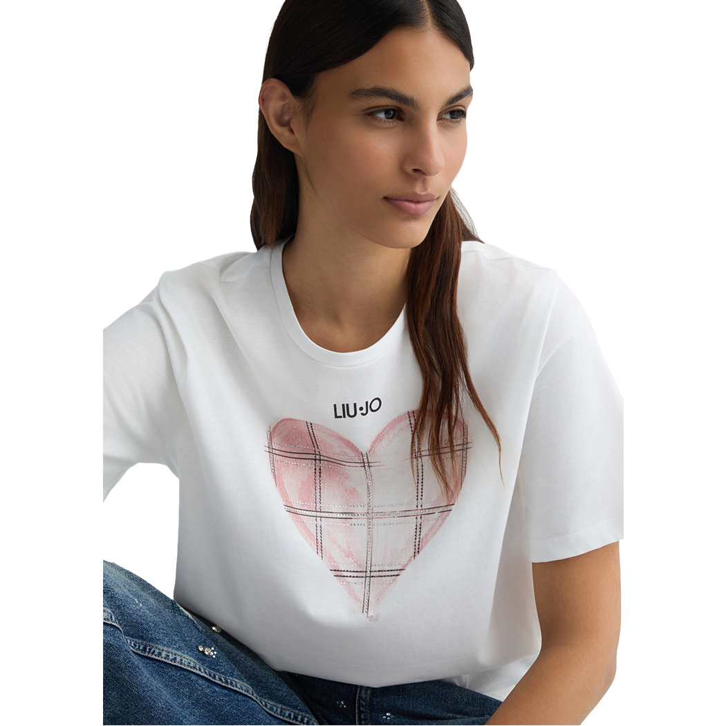 LIU JO T-SHIRT CON CUORE E STRASS DONNA RAGAZZA MAGLIA LOGO COTONE WA5361JS923