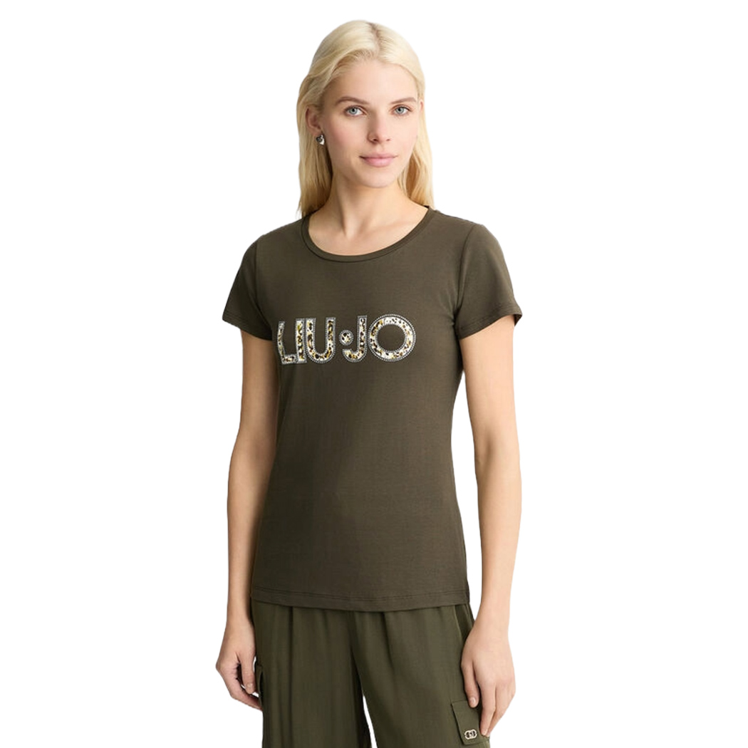LIU JO T-SHIRT DONNA RAGAZZA MAGLIA LOGO STRASS MAGLIETTA COTONE VA5154JS003