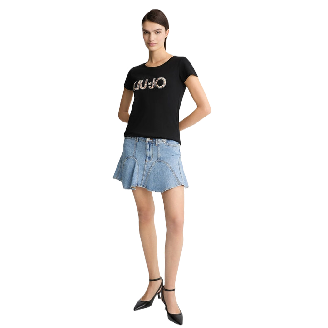 LIU JO T-SHIRT DONNA RAGAZZA MAGLIA LOGO STRASS MAGLIETTA COTONE VA5154JS003