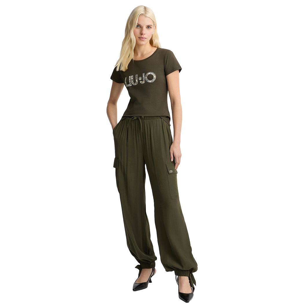 LIU JO T-SHIRT DONNA RAGAZZA MAGLIA LOGO STRASS MAGLIETTA COTONE VA5154JS003