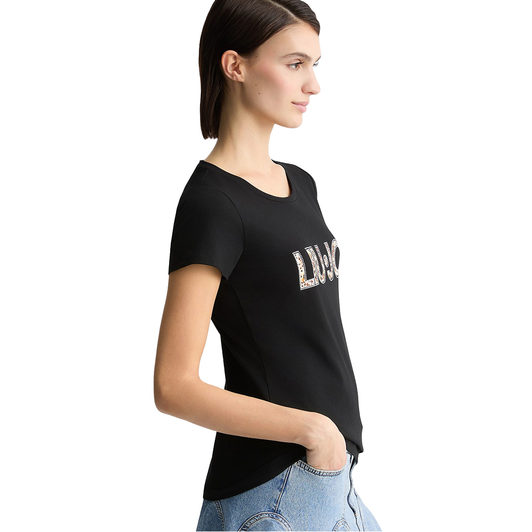 LIU JO T-SHIRT DONNA RAGAZZA MAGLIA LOGO STRASS MAGLIETTA COTONE VA5154JS003