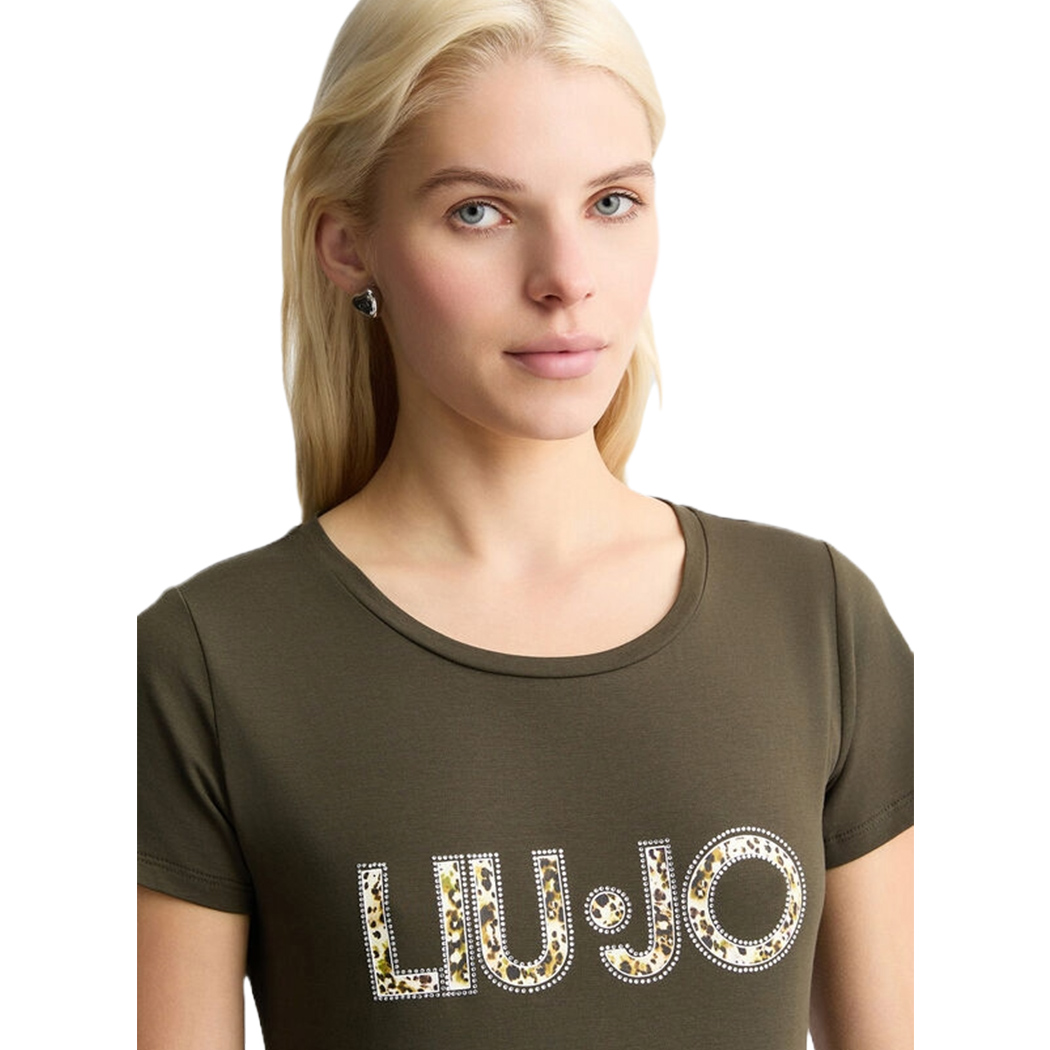 LIU JO T-SHIRT DONNA RAGAZZA MAGLIA LOGO STRASS MAGLIETTA COTONE VA5154JS003