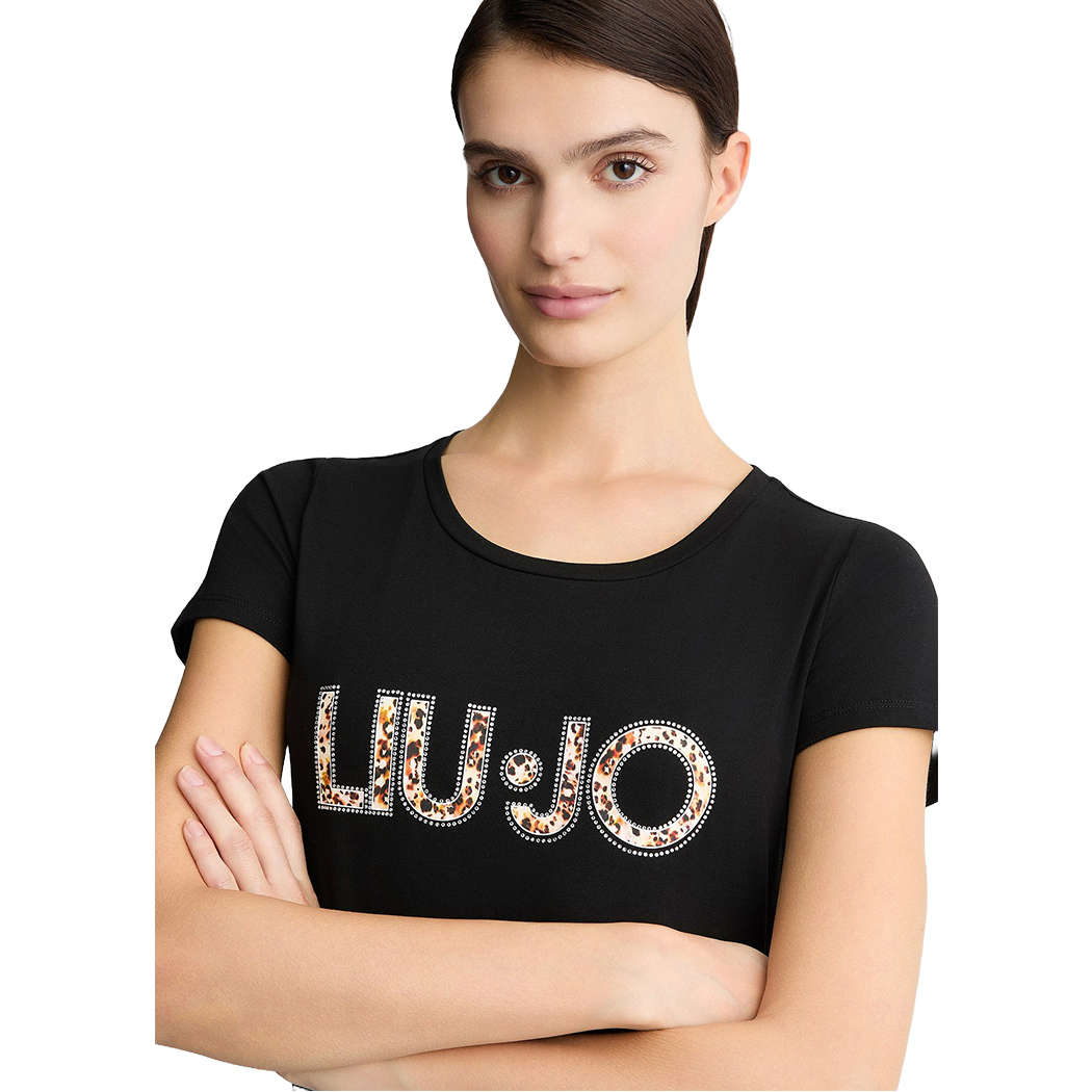 LIU JO T-SHIRT DONNA RAGAZZA MAGLIA LOGO STRASS MAGLIETTA COTONE VA5154JS003