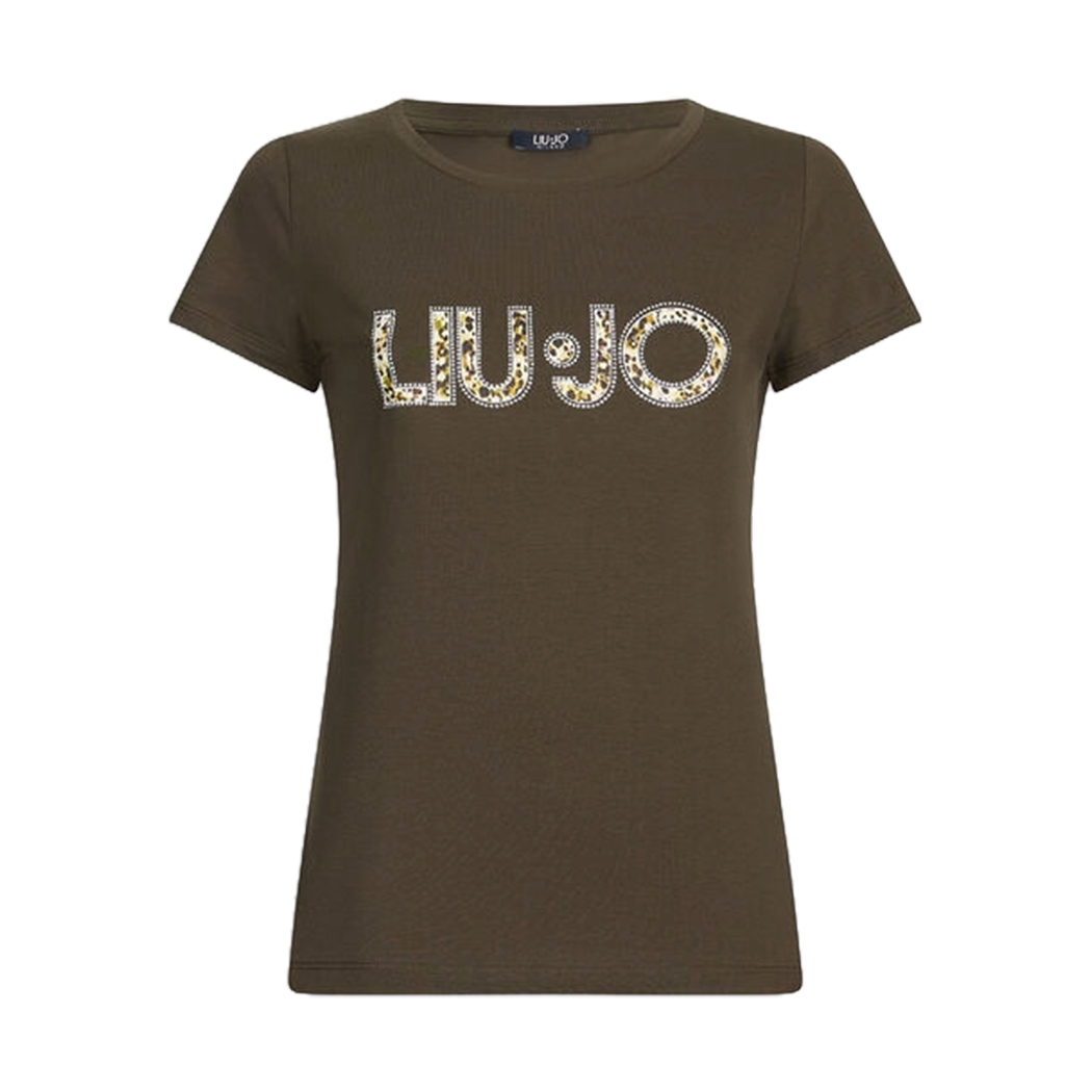 LIU JO T-SHIRT DONNA RAGAZZA MAGLIA LOGO STRASS MAGLIETTA COTONE VA5154JS003