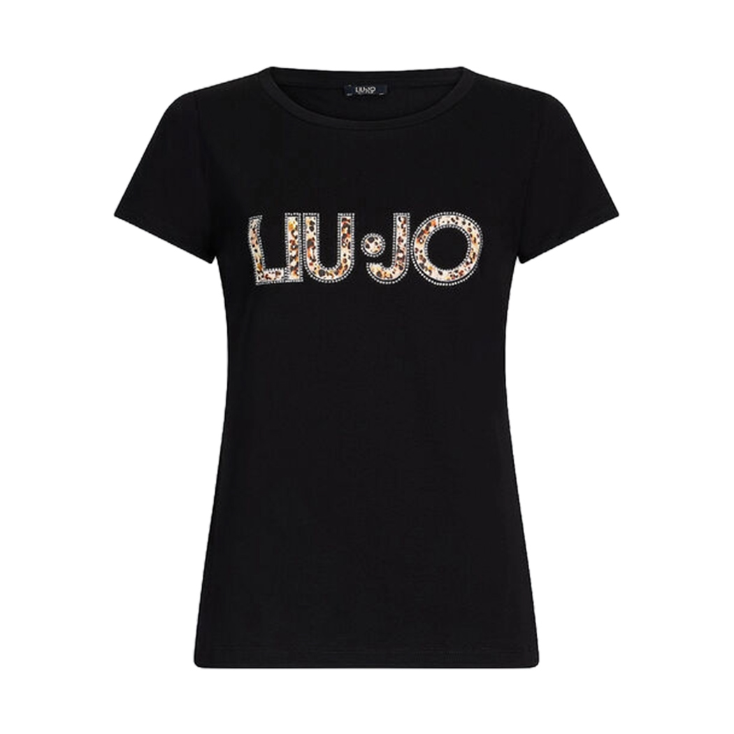 LIU JO T-SHIRT DONNA RAGAZZA MAGLIA LOGO STRASS MAGLIETTA COTONE VA5154JS003