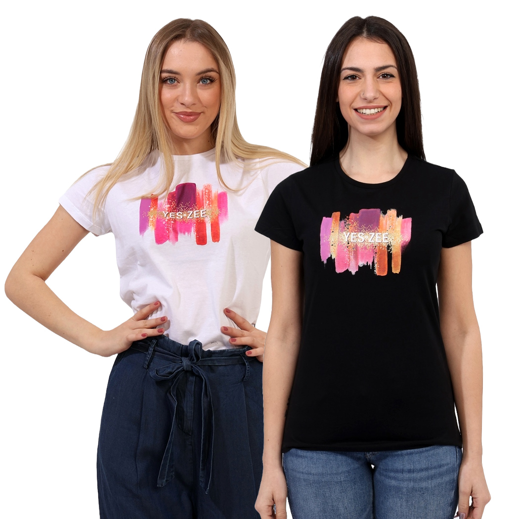 YES-ZEE T-SHIRT DONNA RAGAZZA GIRL MAGLIA LOGO MAGLIETTA COTONE STAMPA T222T901