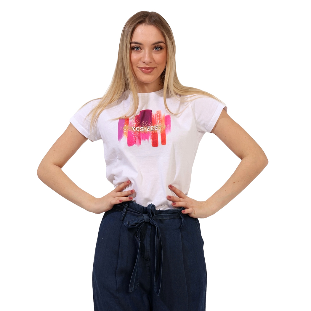 YES-ZEE T-SHIRT DONNA RAGAZZA GIRL MAGLIA LOGO MAGLIETTA COTONE STAMPA T222T901