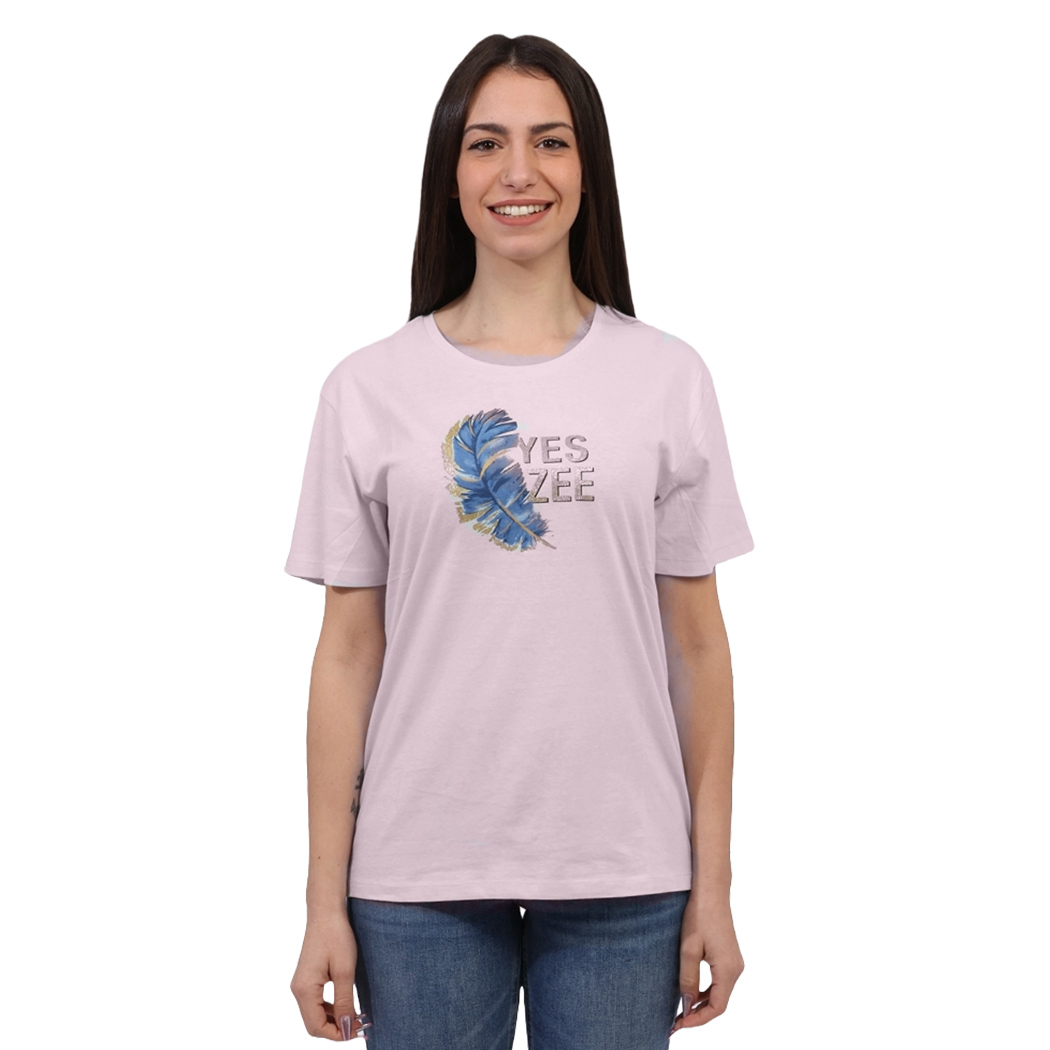 YES-ZEE T-SHIRT DONNA RAGAZZA MAGLIA LOGO PIUMA MAGLIETTA COTONE STAMPA T258T900
