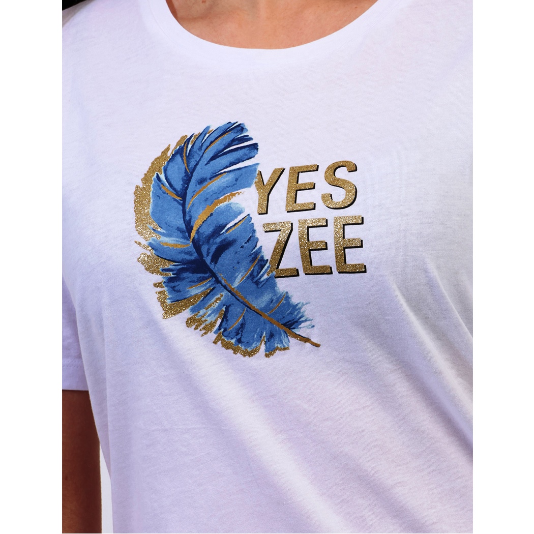 YES-ZEE T-SHIRT DONNA RAGAZZA MAGLIA LOGO PIUMA MAGLIETTA COTONE STAMPA T258T900