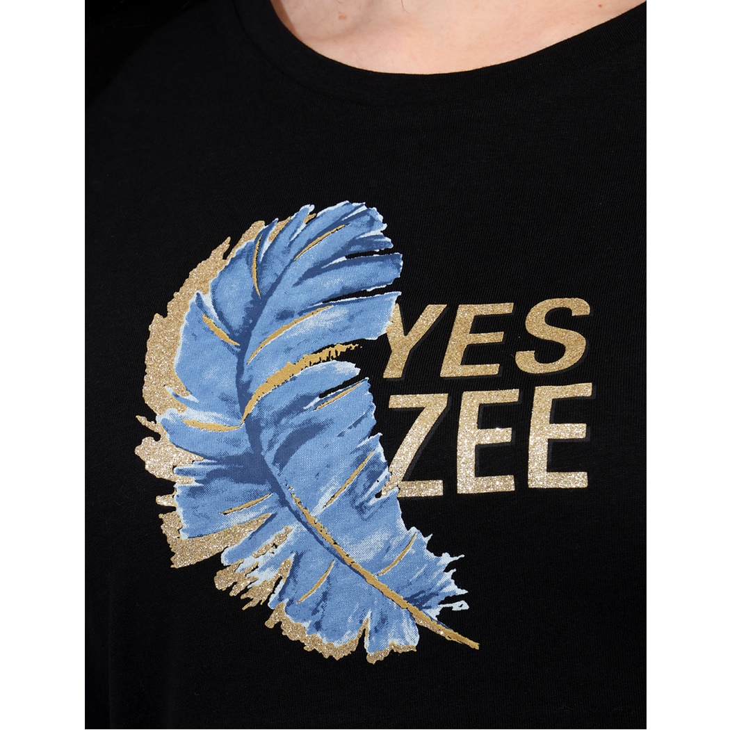 YES-ZEE T-SHIRT DONNA RAGAZZA MAGLIA LOGO PIUMA MAGLIETTA COTONE STAMPA T258T900