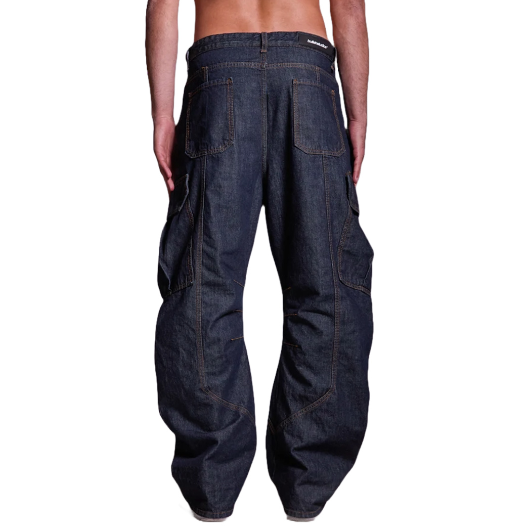 BUTISH JEANS PANTALONI CARGO WIDE FIT UOMO DONNA UNISEX RAW DENIM LARGHI BTSH673